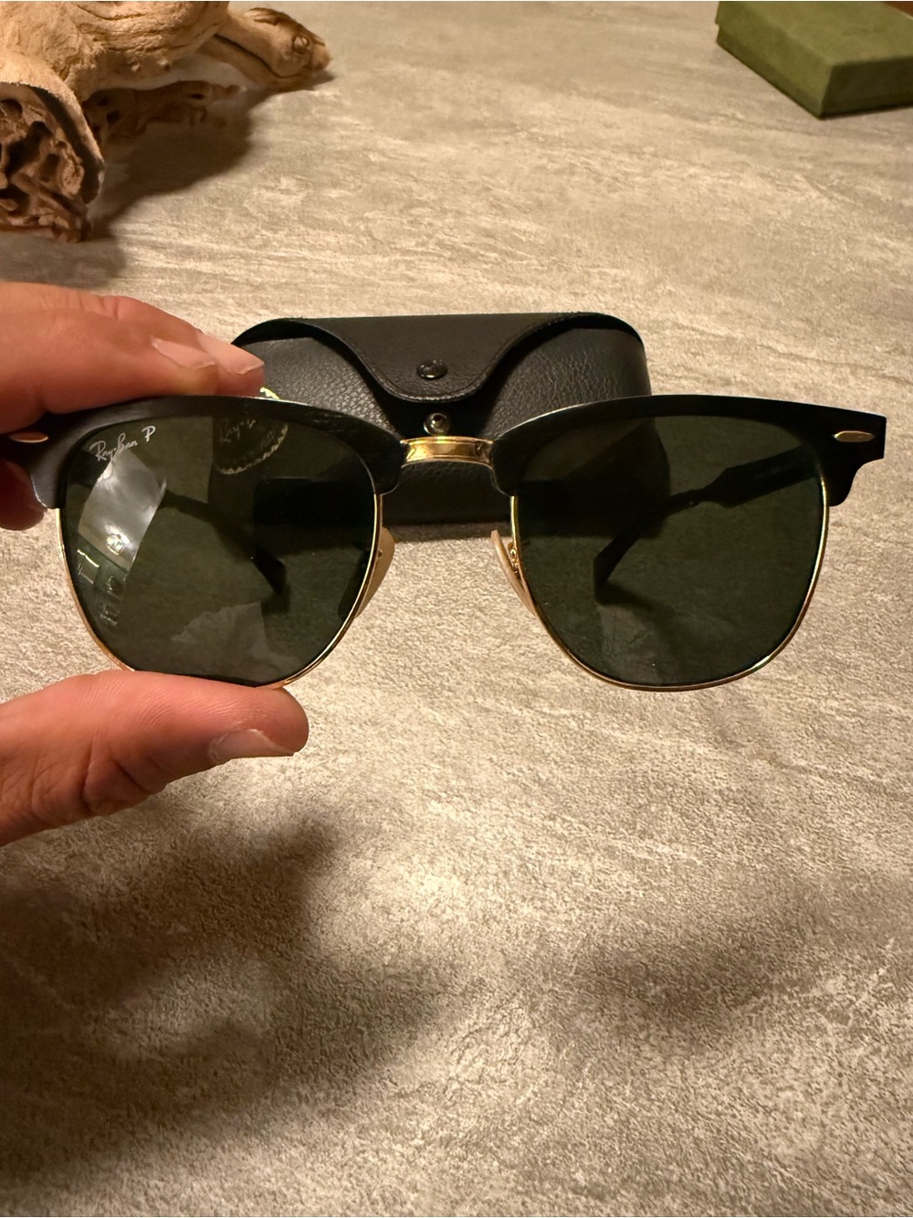 Ray-Ban RB3507 Clubmaster Aluminum Polarized Sunglasses Black Gold 5121